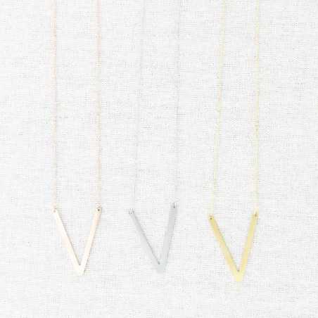 BIG INITIAL LETTER V STEEL NECKLACE