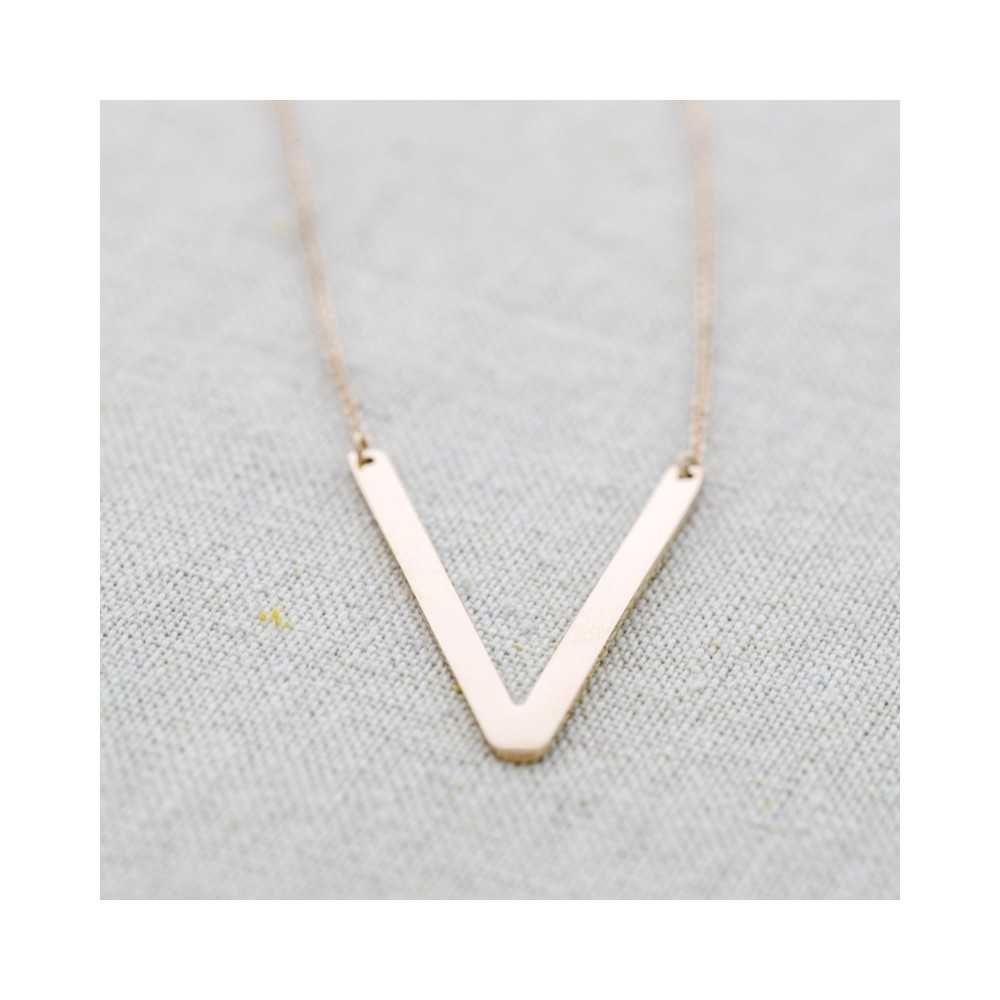 BIG INITIAL LETTER V STEEL NECKLACE