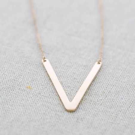 BIG INITIAL LETTER V STEEL NECKLACE