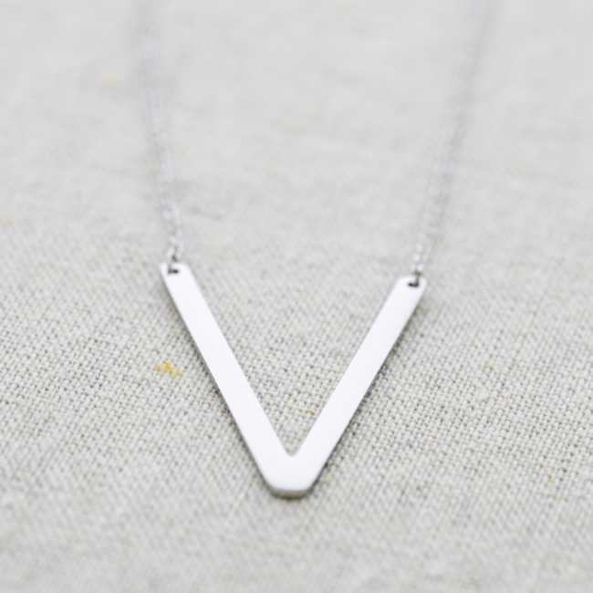 BIG INITIAL LETTER V STEEL NECKLACE