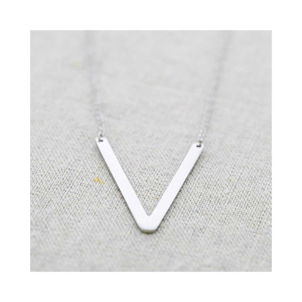 BIG INITIAL LETTER V STEEL NECKLACE