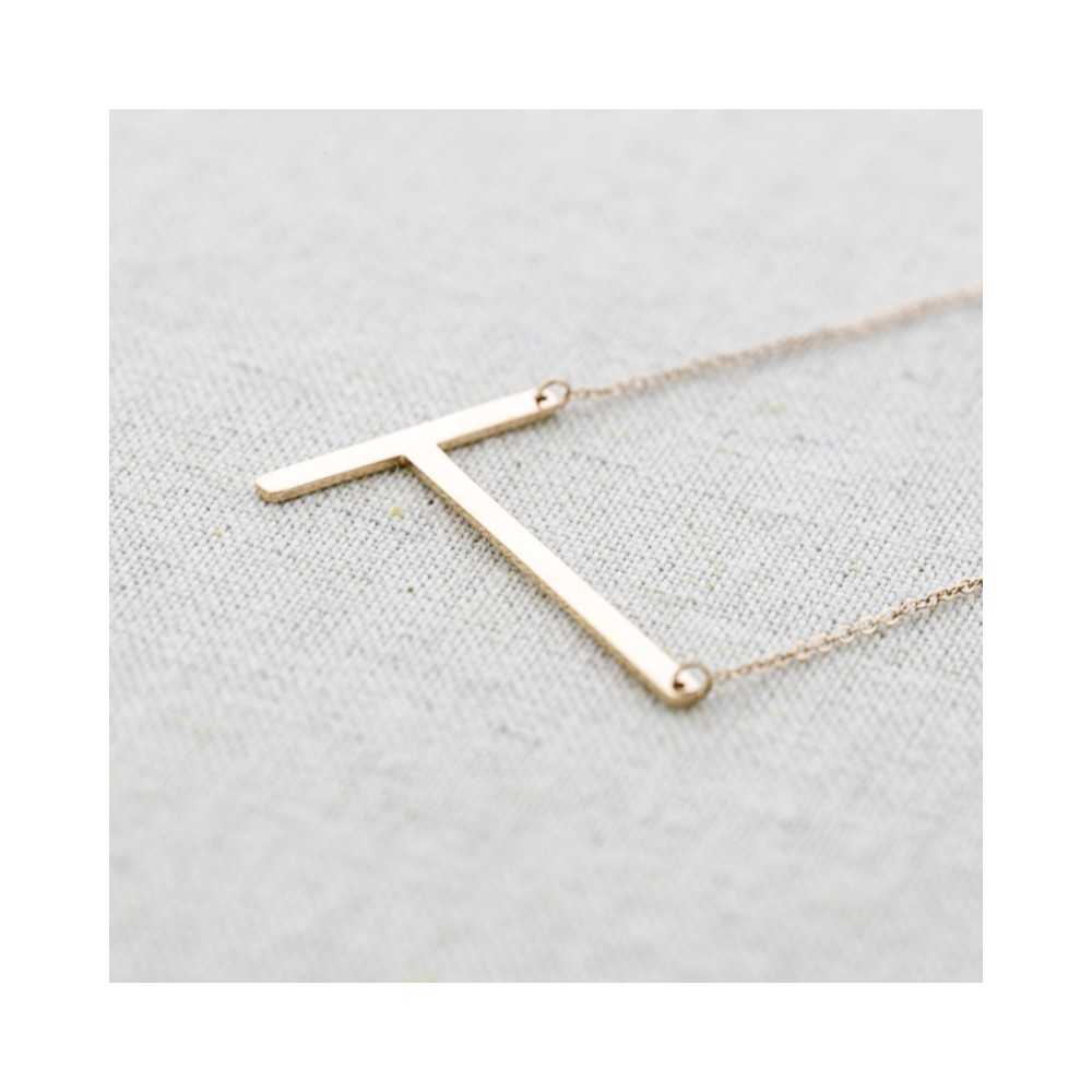 INITIAL LETTER T LARGE STEEL NECKLACE