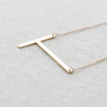 INITIAL LETTER T LARGE STEEL NECKLACE