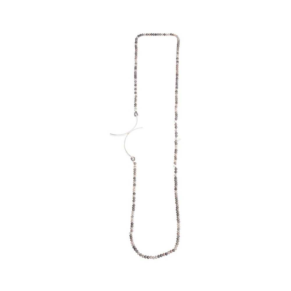 METAL IRREGULAR FIGURE LONG NECKLACE WITH FACETED CRYSTALS