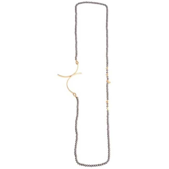 METAL IRREGULAR FIGURE LONG NECKLACE WITH FACETED CRYSTALS