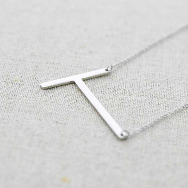 INITIAL LETTER T LARGE STEEL NECKLACE