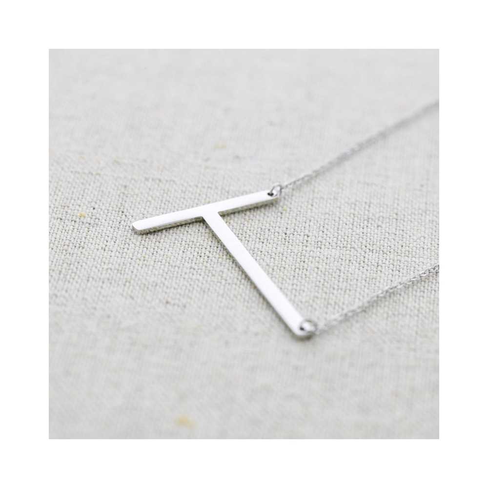 INITIAL LETTER T LARGE STEEL NECKLACE