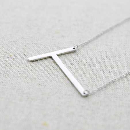 INITIAL LETTER T LARGE STEEL NECKLACE