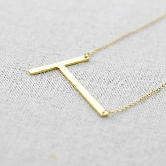 INITIAL LETTER T LARGE STEEL NECKLACE