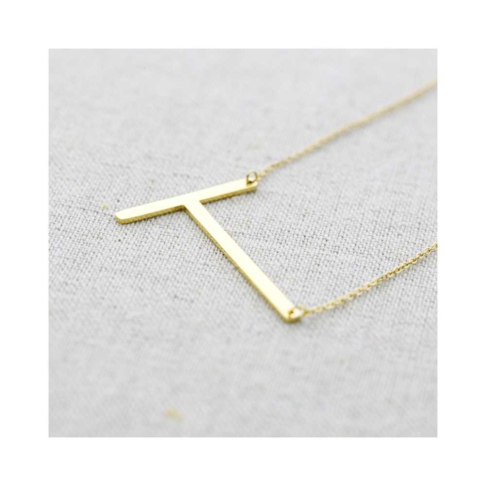 INITIAL LETTER T LARGE STEEL NECKLACE