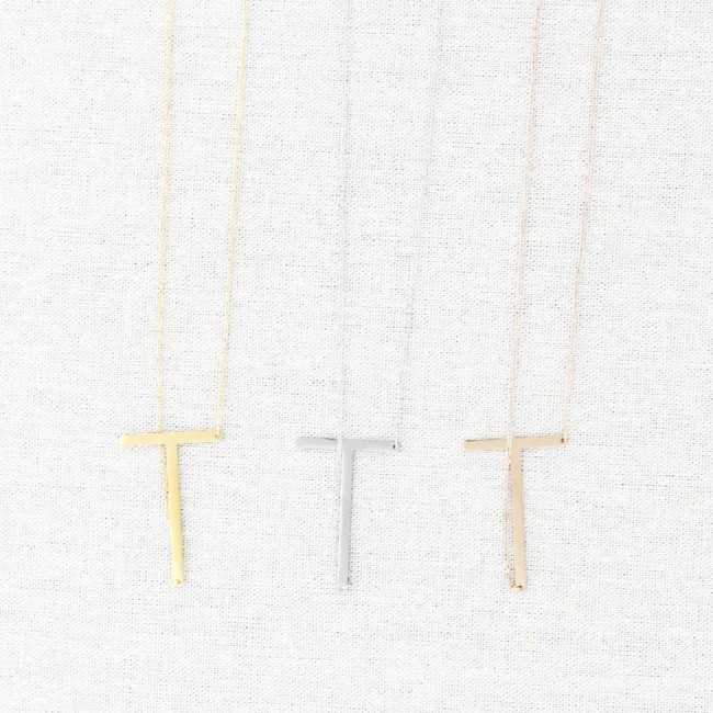 INITIAL LETTER T LARGE STEEL NECKLACE