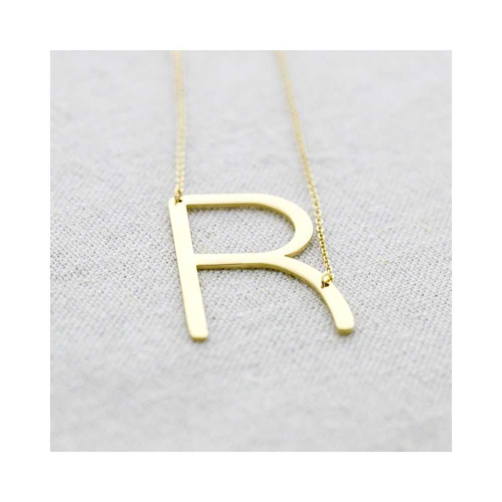 BIG INITIAL LETTER R STEEL NECKLACE