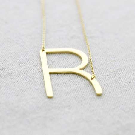 BIG INITIAL LETTER R STEEL NECKLACE