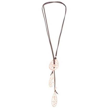 LONG SUEDE NECKLACE WITH METAL FILIGRANE DROPS PENDANTS