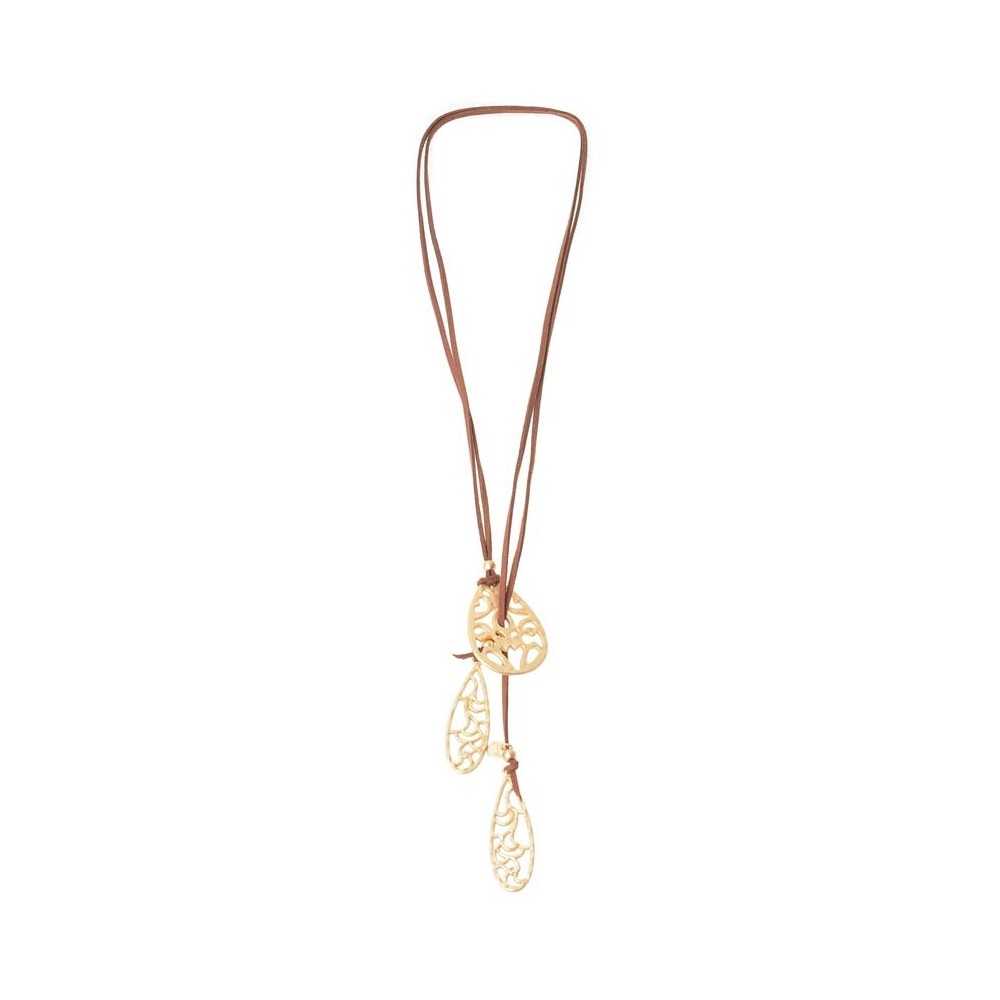 LONG SUEDE NECKLACE WITH METAL FILIGRANE DROPS PENDANTS