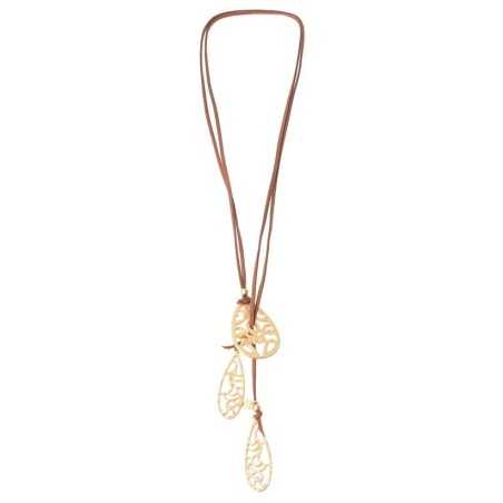 LONG SUEDE NECKLACE WITH METAL FILIGRANE DROPS PENDANTS