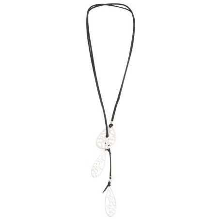 LONG SUEDE NECKLACE WITH METAL FILIGRANE DROPS PENDANTS