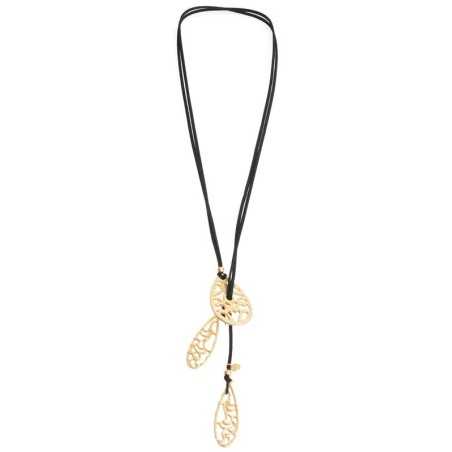 LONG SUEDE NECKLACE WITH METAL FILIGRANE DROPS PENDANTS