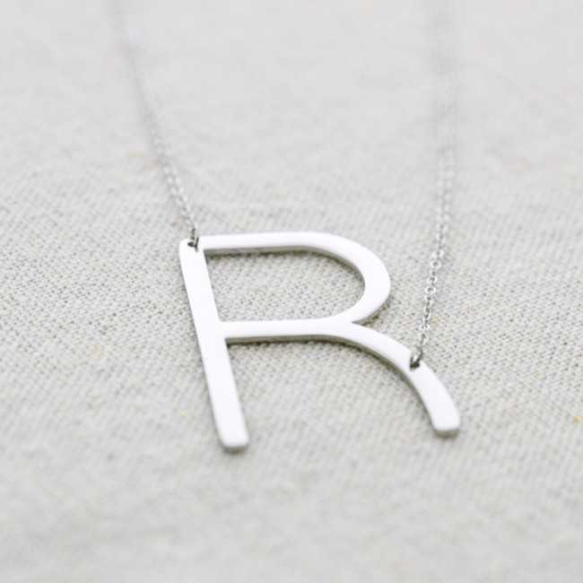 BIG INITIAL LETTER R STEEL NECKLACE