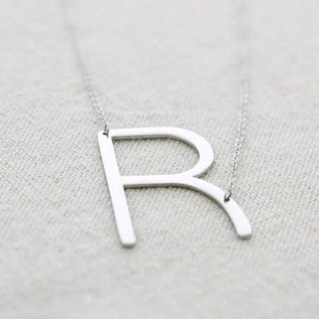 BIG INITIAL LETTER R STEEL NECKLACE