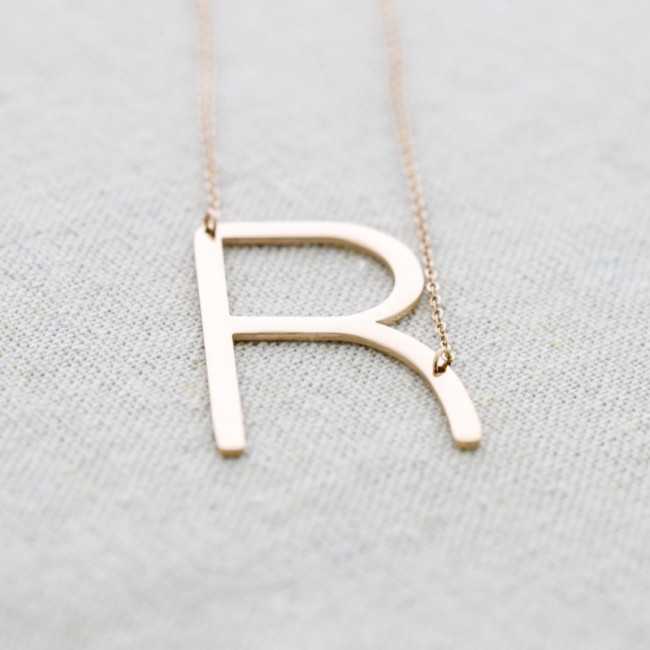 BIG INITIAL LETTER R STEEL NECKLACE