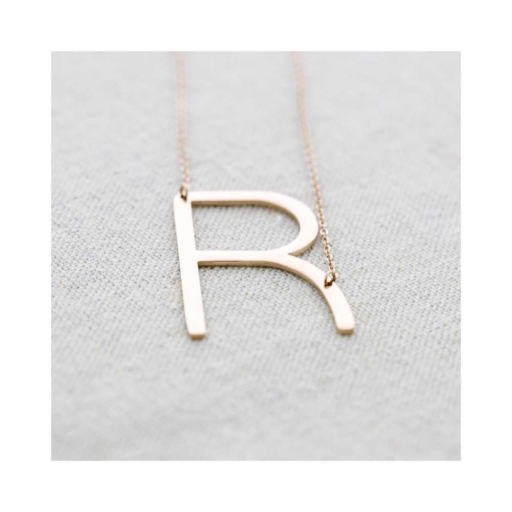 BIG INITIAL LETTER R STEEL NECKLACE