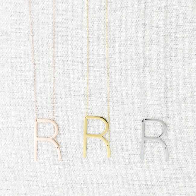 BIG INITIAL LETTER R STEEL NECKLACE