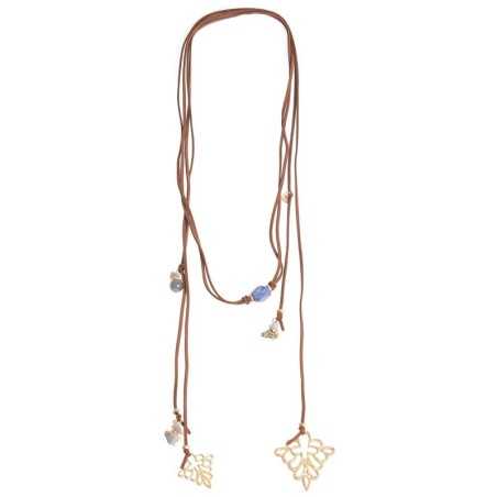 CHOKER / LONG NECKLACE SUEDE PENDANTS STONES FIGURES FILIGREE METAL