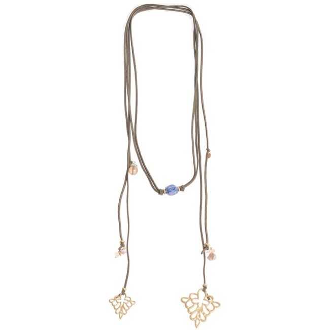 CHOKER / LONG NECKLACE SUEDE PENDANTS STONES FIGURES FILIGREE METAL