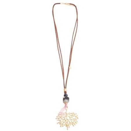 LONG SUEDE NECKLACE STONE PENDANT METAL FIGURE