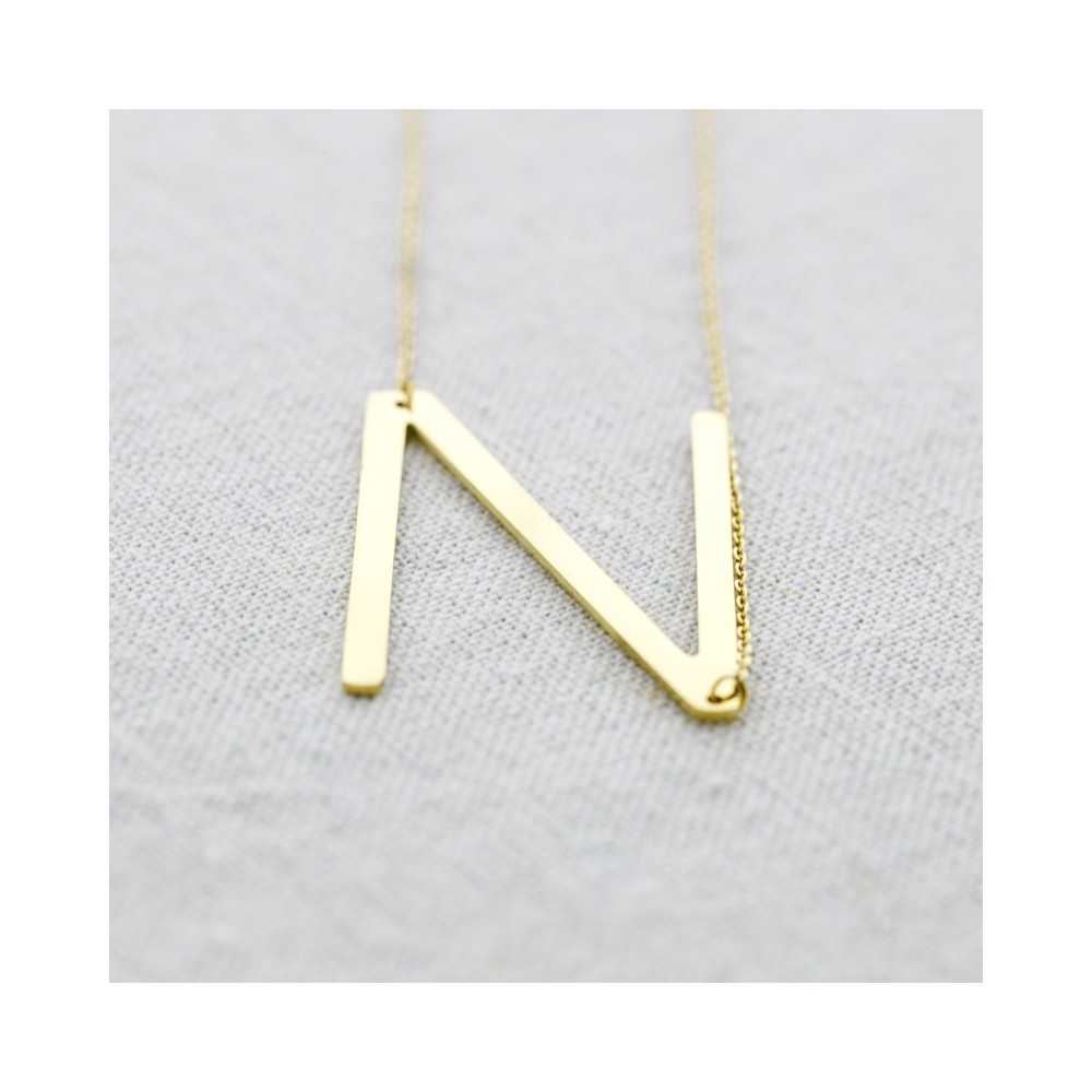 INITIAL LETTER N LARGE STEEL NECKLACE