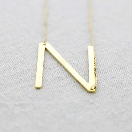 INITIAL LETTER N LARGE STEEL NECKLACE