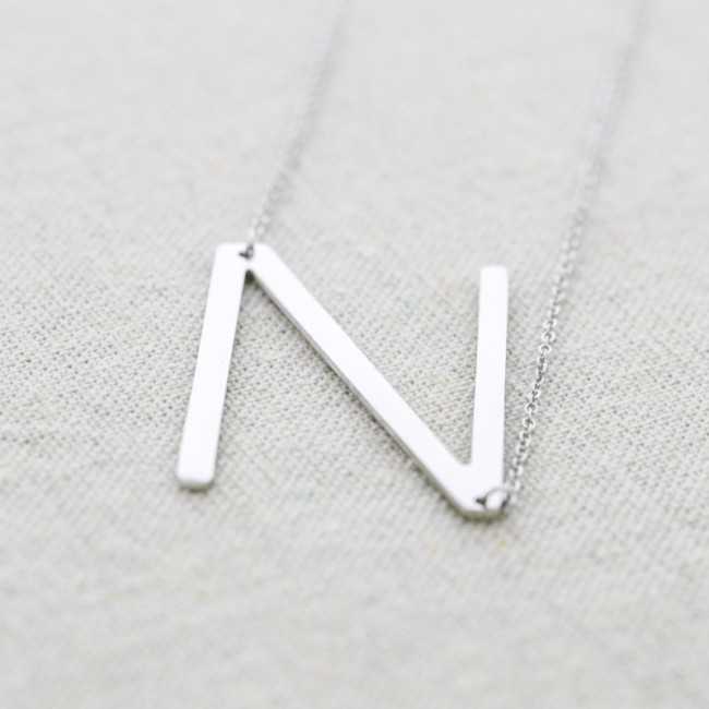 INITIAL LETTER N LARGE STEEL NECKLACE