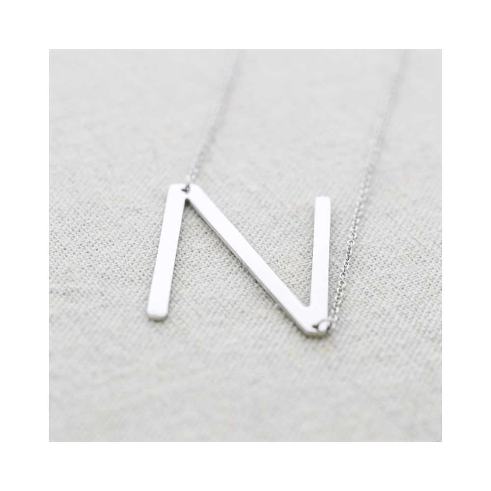 INITIAL LETTER N LARGE STEEL NECKLACE