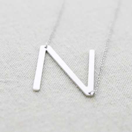 INITIAL LETTER N LARGE STEEL NECKLACE