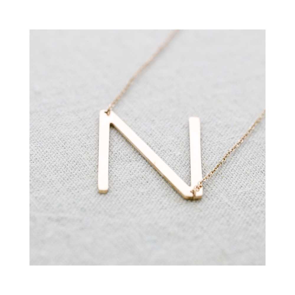 INITIAL LETTER N LARGE STEEL NECKLACE