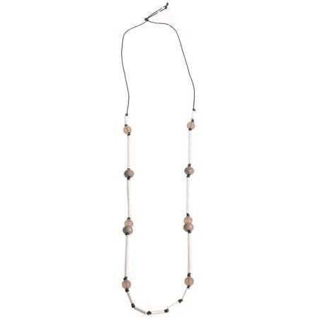 LONG NECKLACE METAL TUBES FACETED CRYSTALS