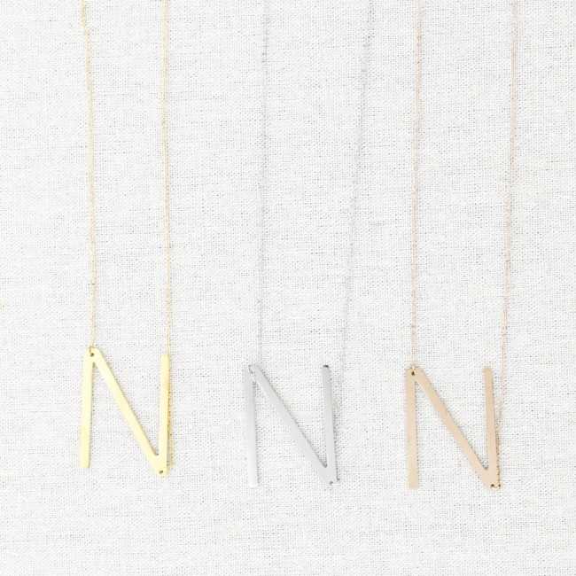 INITIAL LETTER N LARGE STEEL NECKLACE