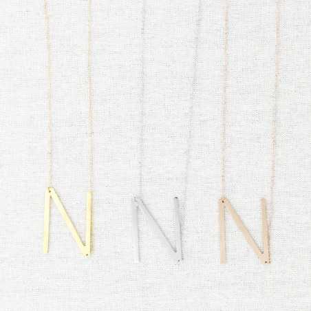 INITIAL LETTER N LARGE STEEL NECKLACE