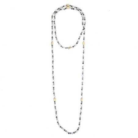 LONG NECKLACE METAL BEADS FACETED CRYSTALS