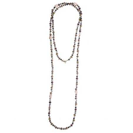 LONG NECKLACE METAL BEADS FACETED CRYSTALS