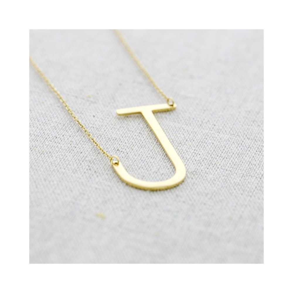 BIG INITIAL LETTER J STEEL NECKLACE