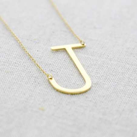 BIG INITIAL LETTER J STEEL NECKLACE