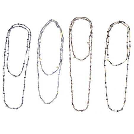 LONG NECKLACE METAL BEADS FACETED CRYSTALS