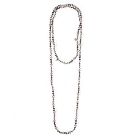 LONG NECKLACE METAL BEADS FACETED CRYSTALS