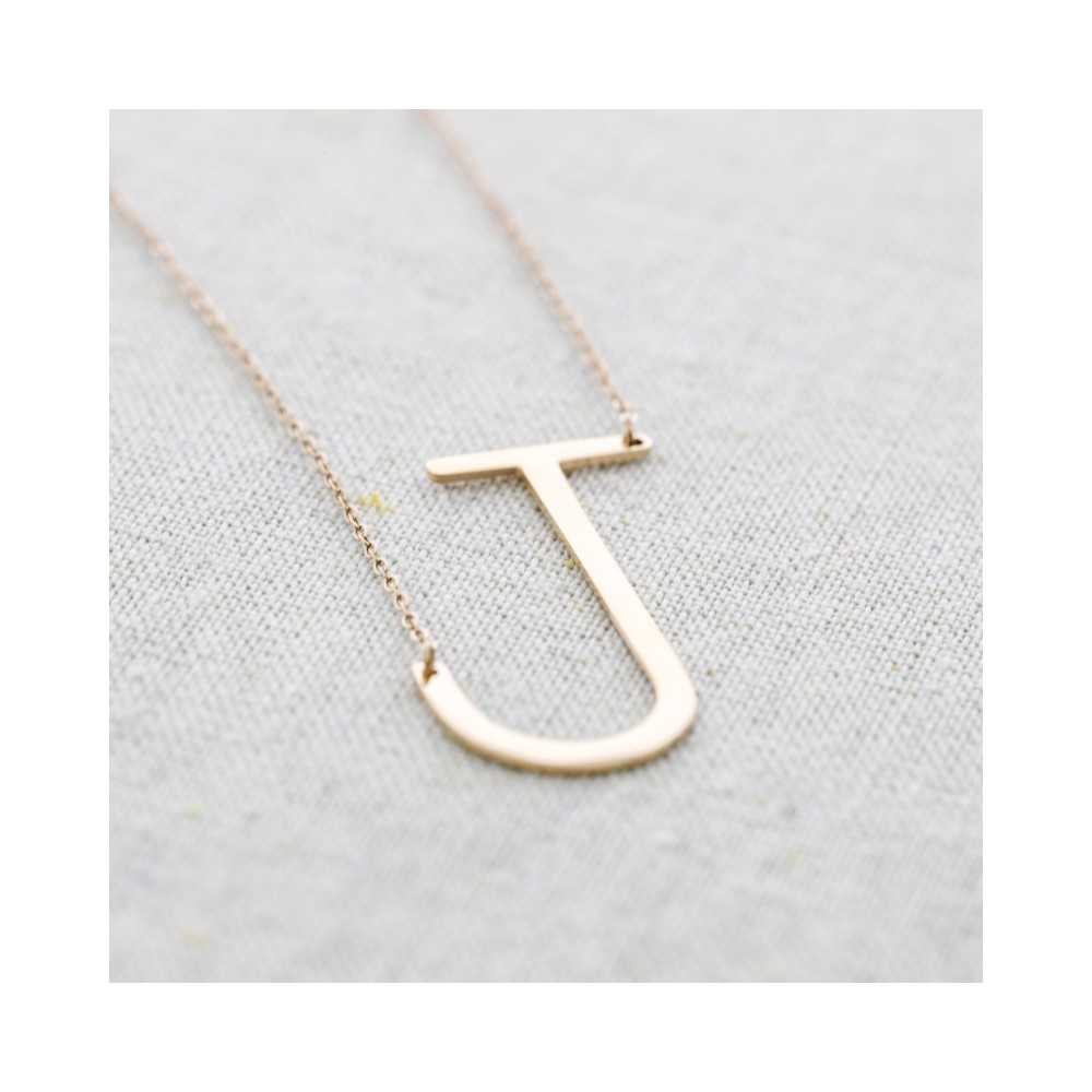 BIG INITIAL LETTER J STEEL NECKLACE