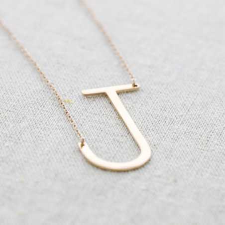 BIG INITIAL LETTER J STEEL NECKLACE