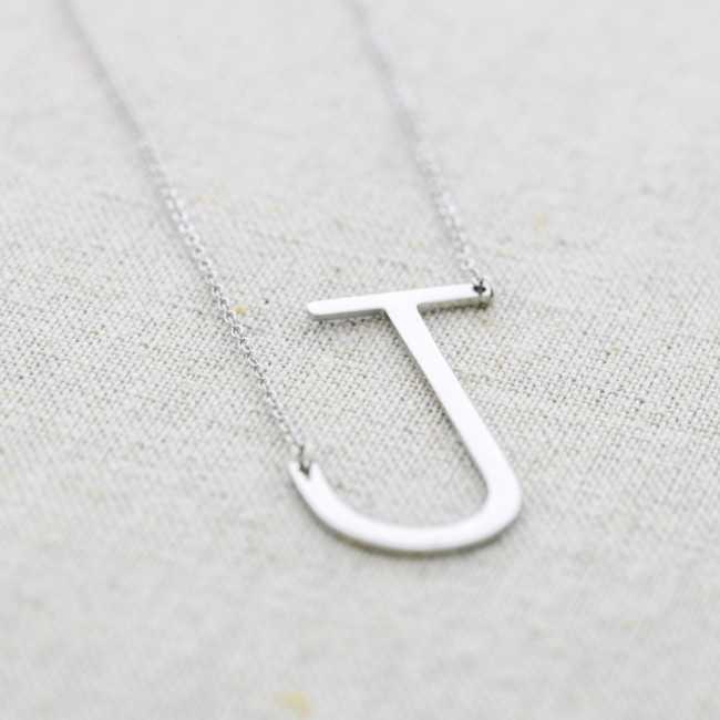 BIG INITIAL LETTER J STEEL NECKLACE