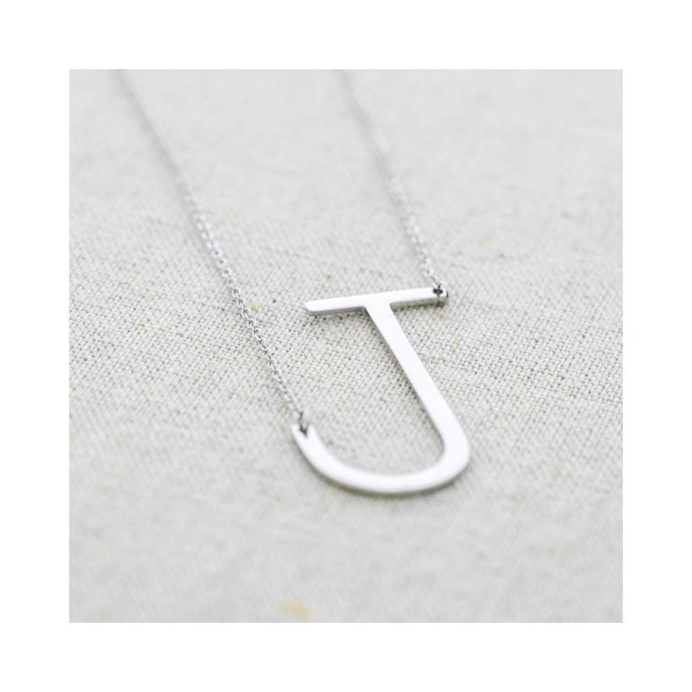 BIG INITIAL LETTER J STEEL NECKLACE