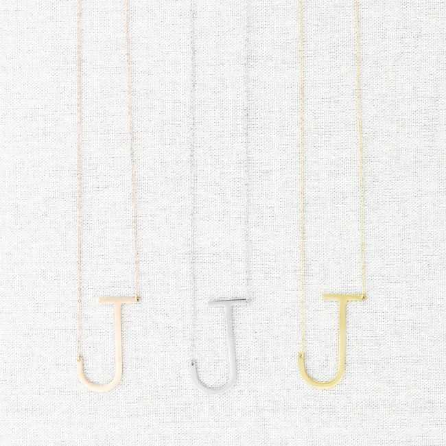 BIG INITIAL LETTER J STEEL NECKLACE